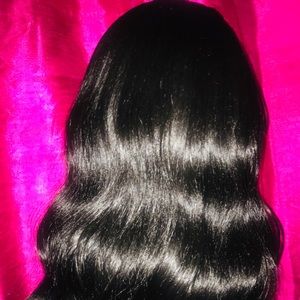 Jet Black Synthetic 14 inch big waves and bang wig